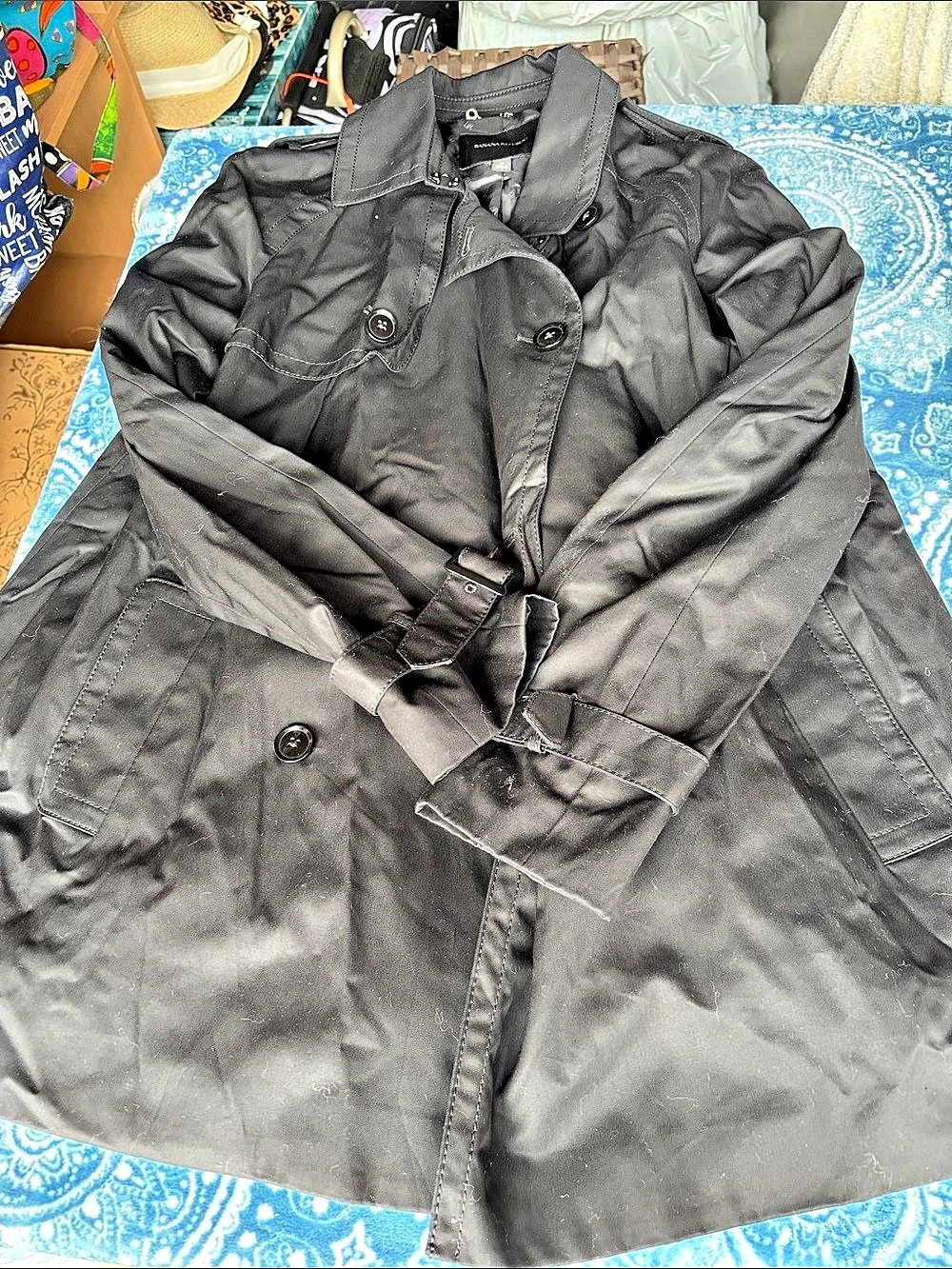 Banana Republic Black Trench Coat Size Medium